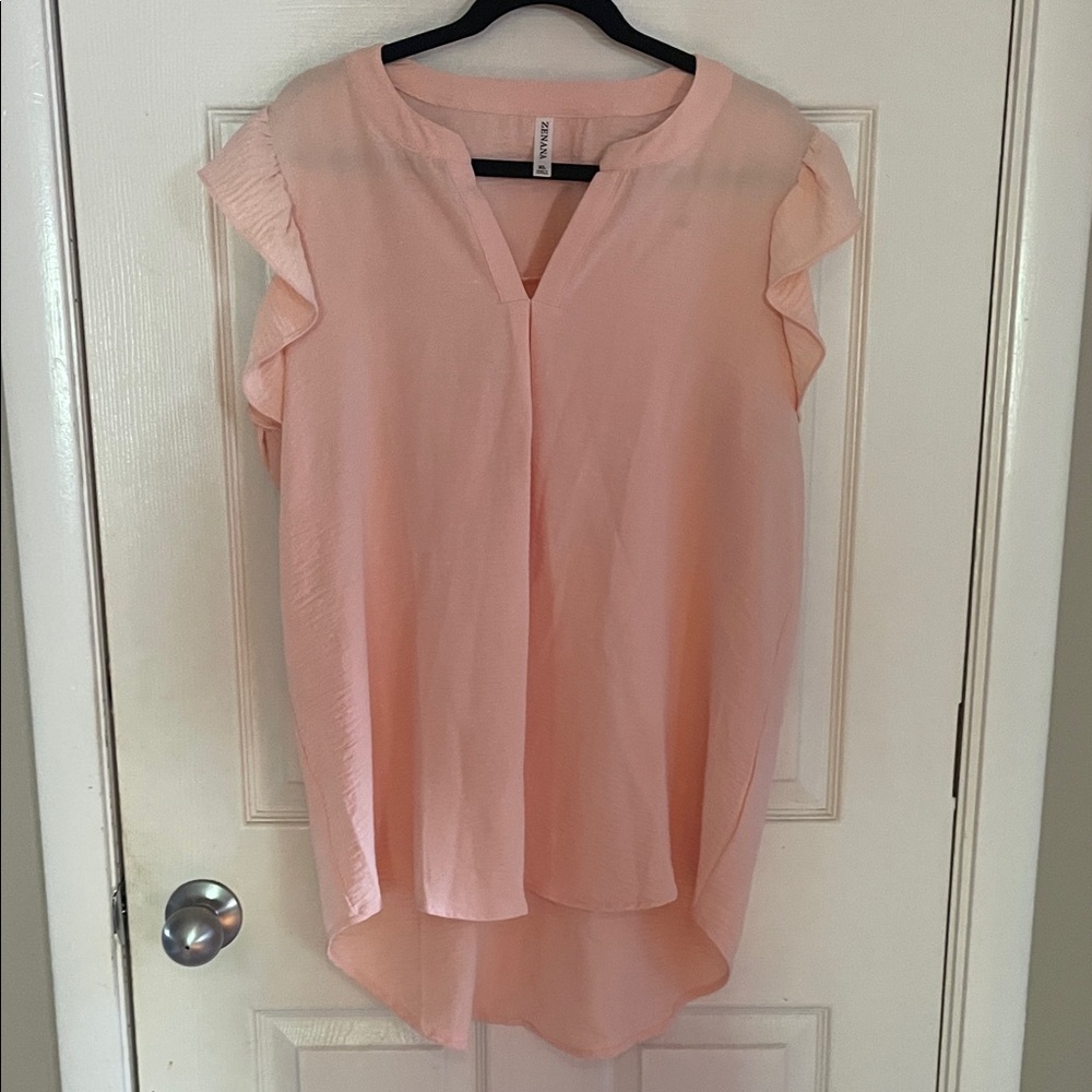 Zenana Outfitters Peach Ruffle Sleeve Blouse